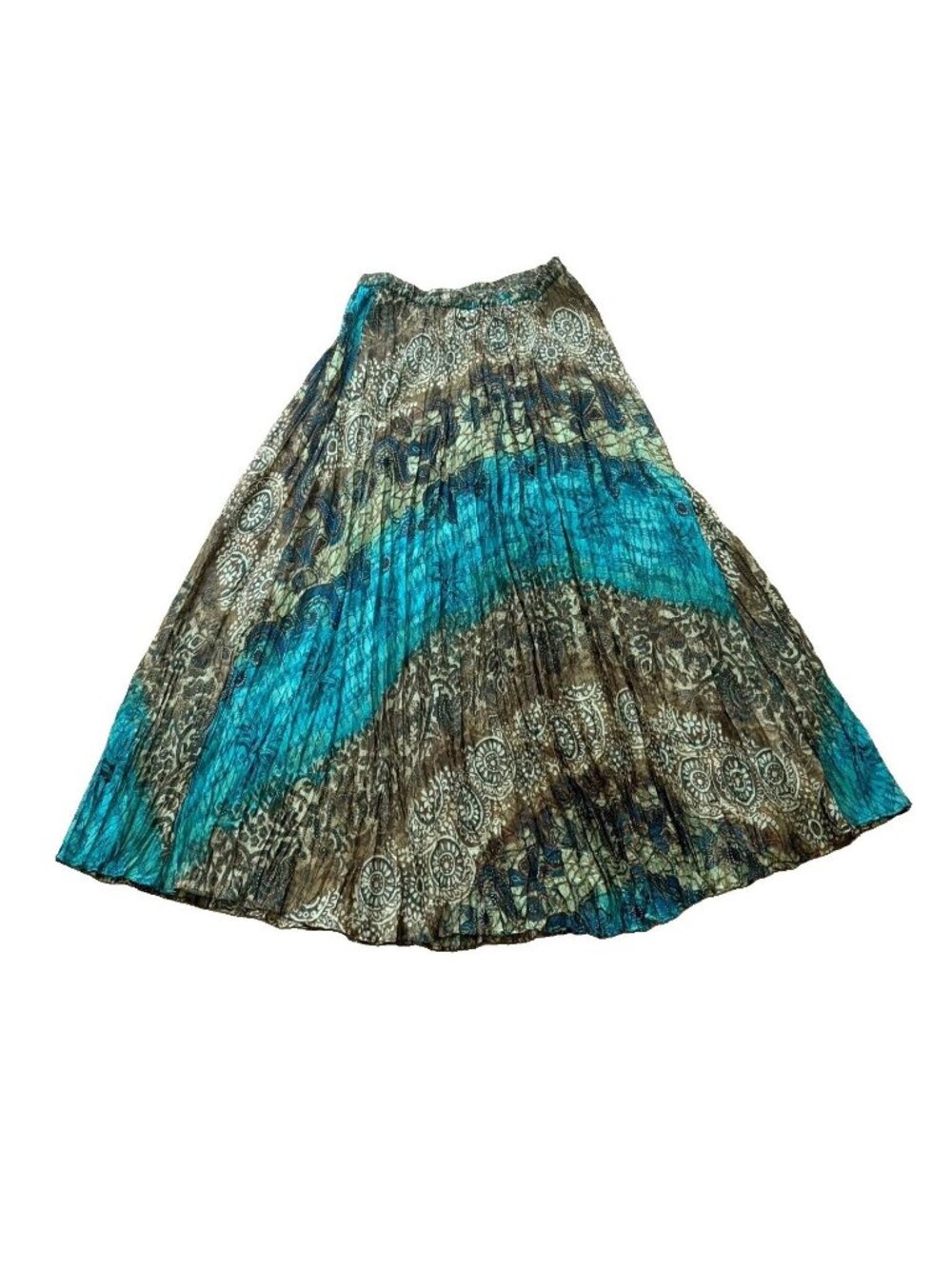 Chicos Womens 1 Size US 8 Multicolor Silk Maxi Crinkled Pleated Skirt Pull On